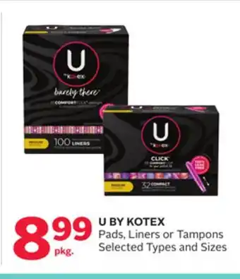 Rexall U BY KOTEX Pads, Liners or Tampons offer