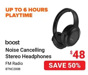 Visions Electronics Boost Noise Cancelling Stereo Headphones offer