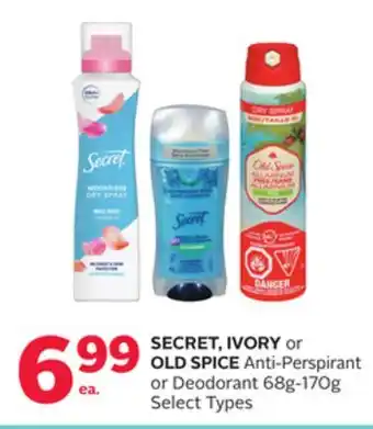 Rexall SECRET, IVORY or OLD SPICE Anti-Perspirant or Deodorant offer