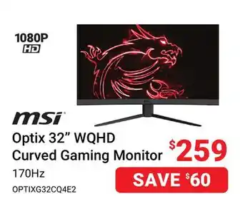 Visions Electronics MSI Optix 32 WQHD Curved Gaming Monitor offer