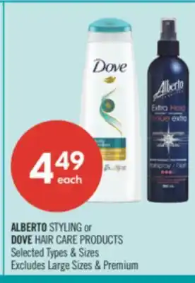 Shoppers Drug Mart ALBERTO STYLING or DOVE HAIR CARE PRODUCTS offer