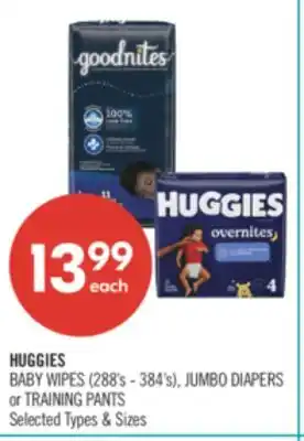 Shoppers Drug Mart HUGGIES BABY WIPES (288'S - 384'S), JUMBO DIAPERS or TRAINING PANTS offer