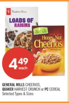 Shoppers Drug Mart GENERAL MILLS CHEERIOS, QUAKER HARVEST CRUNCH OR PC CEREAL offer
