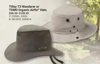 Bass Pro Tilley T3 Wanderer or T5MO Organic Airflo Hats offer