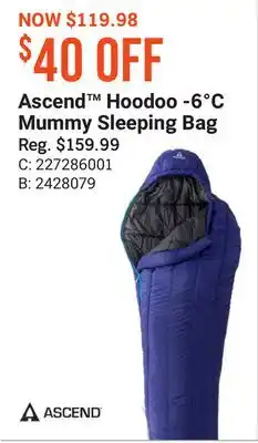 Bass Pro Ascend Hoodoo -6°C Mummy Sleeping Bag offer