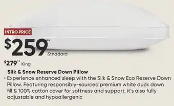 Sleep Country Silk & Snow Reserve Down Pillow offer