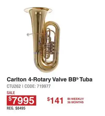 Long & McQuade Carlton Professional 4 Rotary Valve BBb Tuba - Lacquer offer