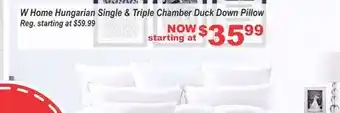 Oxford Mills W Home Hungarian Single & Triple Chamber Duck Down Pillow offer
