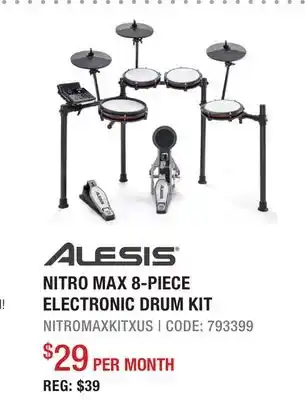 Long & McQuade Alesis Nitro Max 8-Piece Electronic Drum Kit with Mesh Heads and Bluetooth offer