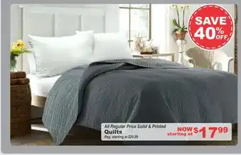 Oxford Mills All Regular Priced Solid & Printed Quilts offer