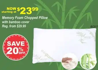 Oxford Mills Memory Foam Chopped Pillow with bamboo cover offer