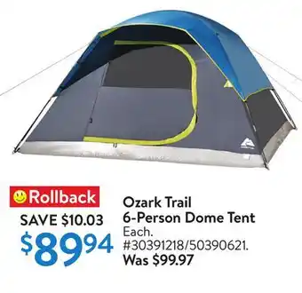 Walmart Ozark Trail 6-Person Dome Tent offer