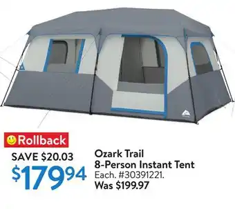 Walmart Ozark Trail 8-Person Instant Tent offer