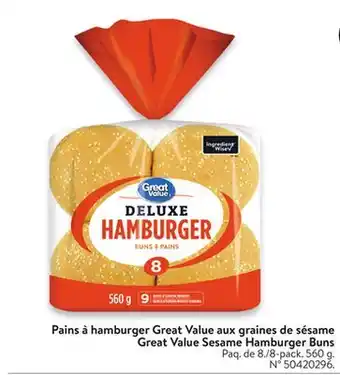 Walmart Great Value Sesame Hamburger Buns offer