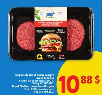 Walmart Bœuf Québec Lean Beef Burgers offer