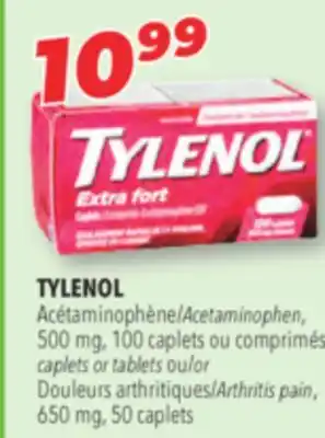 Familiprix TYLENOL Acetaminophen, 500 mg, 100 caplets caplets or tablets or Arthritis pain, 650 mg, 50 caplets offer