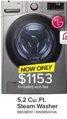 Leon's LG Graphite Steel Front Load Steam Washer with AI DD (5.2 Cu. Ft) - WM3850HVA offer