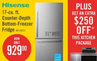 The Brick Hisense 17 Cu. Ft. Counter-Depth Bottom-Mount Refrigerator - RB17A2CSE offer