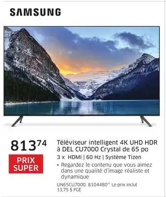 The Source Téléviseur intelligent 4K UHD HDR à DEL CU7000 Crystal de 65 po Samsung offer