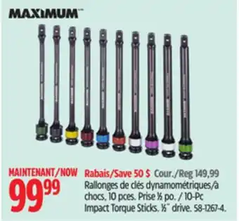 Canadian Tire MAXIMUM 10-Pc Impact Torque Sticks 1⁄2˝ drive offer