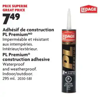 Home Hardware PL Premium construction adhesive offer