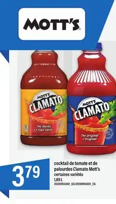 Maxi COCKTAIL DE TOMATE ET DE PALOURDES CLAMATO MOTT'S, 1,89 L offer