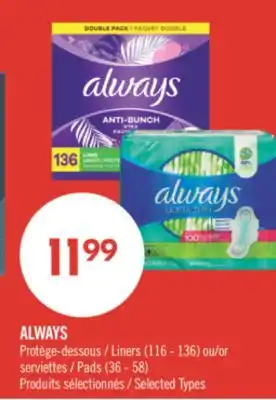 Pharmaprix ALWAYS Liners (116 - 136) or Pads (36 - 58) offer