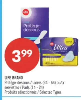 Pharmaprix LIFE BRAND Liners (34 - 64) or Pads (14 - 24) offer