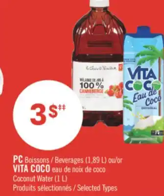 Pharmaprix PC Beverages (1,89 L) or VITA COCO Coconut Water (1 L) offer