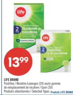 Pharmaprix LIFE BRAND Nicotine Lozenges (24) or gum (30) offer