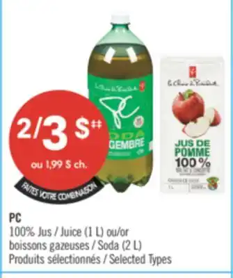 Pharmaprix PC Juice (1 L) or Soda (2 L) offer