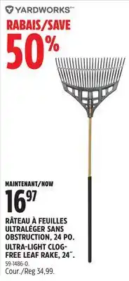 Canadian Tire YARDWORKS ULTRA-LIGHT CLOG FREE LEAF RAKE, 24 offer