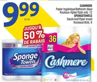 Uniprix CASHMERE Papier hygiénique/Bathroom tissue Rouleaux triples/Triple, SPONGETOWELS Essuie-tout/Paper towels offer