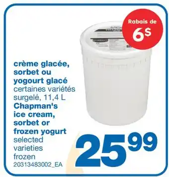 Wholesale Club Crème glacée, sorbet ou yogourt glacé Chapman's, 11,4 L offer