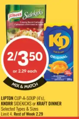 Shoppers Drug Mart LIPTON CUP-A-SOUP (4's) KNORR SIDEKICKS or KRAFT DINNER offer