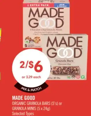 Shoppers Drug Mart MADE GOOD ORGANIC GRANOLA BARS (5's) or GRANOLA MINIS (5 x 24g) offer