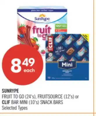 Shoppers Drug Mart SUNRYPE FRUIT TO GO (24's), FRUITSOURCE (12's) or CLIF BAR MINI (10's) SNACK BARS offer
