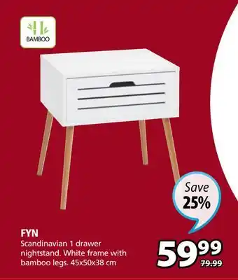 JYSK FYN Scandinavian 1 drawer nightstand offer
