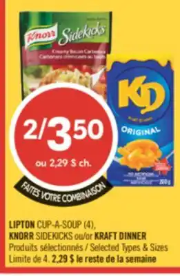 Pharmaprix LIPTON CUP-A-SOUP (4), KNORR SIDEKICKS or KRAFT DINNER offer