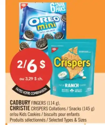 Pharmaprix CADBURY FINGERS (114 g), CHRISTIE CRISPERS Snacks (145 g) or Kids Cookies offer