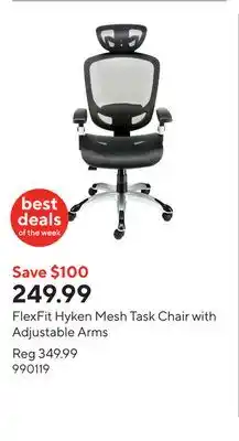 Staples FlexFit Hyken Mesh Task Chair with Adjustable Arms offer