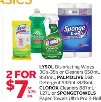 Rexall LYSOL Disinfecting Wipes 30' s-35' s or Cleaners 650mL-950mL, PALMOLIVE Dish Detergent 532mL-828mL, CLOROX Cleaners 887mL-1.2 offer