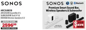 2001 Audio Video SONOS Premium Smart Sound Bar, Wireless Speakers & Subwoofer offer
