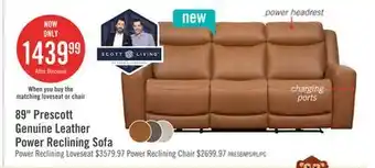 The Brick Prescott Genuine Leather Power Reclining Sofa - Butternut offer
