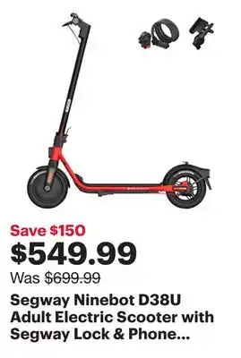 Best Buy Segway Ninebot D38U Adult Electric Scooter with Segway Lock & Phone Holder (350W Motor/ 38km Range / 30km/h Top Speed) - Excl offer