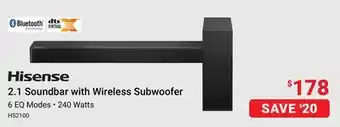 Visions Electronics Hisense 2.1 Soundbar with Wireless Subwoofer offer