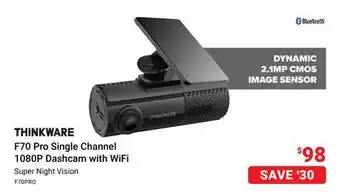 Visions Electronics Thinkware F70 Pro Single Channel 1080P Dashcam with WiFi offer