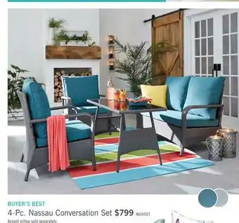 The Brick Nassau 4-Piece Outdoor Patio Set with Loveseat, 2 Chairs & Glass Top Coffee Table - Hand-Woven Resin Wicker, Olefin Fabric, U offer