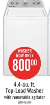 The Brick Whirlpool 4.4 Cu. Ft. Top-Load Washer with Removable Agitator - WTW4957PW offer