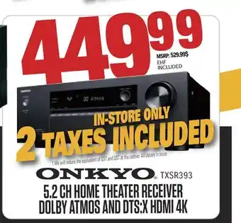 Centre Hi-Fi Onkyo 5.2 CH HOME THEATER RECEIVER DOLBY ATMOS AND DTS:X HDMI 4K offer